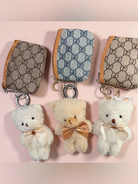 Fashion Jewelry Accessories - Plush Bear Keychain with Beige or Blue Iconic Monogram Pouch- NEW ❣️